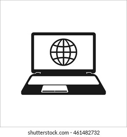 Globe laptop screen symbol sign simple icon on background