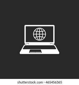 Globe laptop screen symbol sign simple icon on background