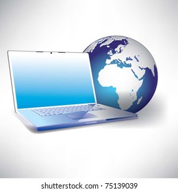 Globe y la laptop. Ilustración del vector