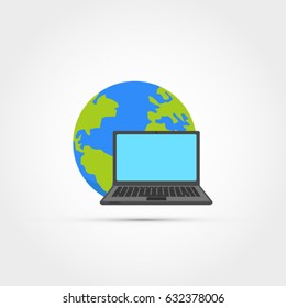 Globe with laptop vector illustration -global connection concept