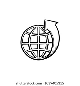 Globe with latitudes hand drawn outline doodle icon. Ecosystem concept. Vector sketch illustration of world globe for print, web, mobile and infographics isolated on white background.