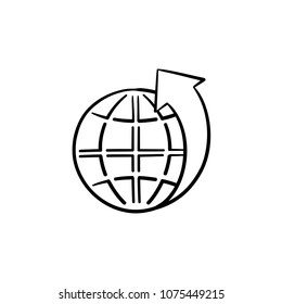 Globe with latitudes hand drawn outline doodle icon. Ecosystem concept. Vector sketch illustration of world globe for print, web, mobile and infographics isolated on white background.