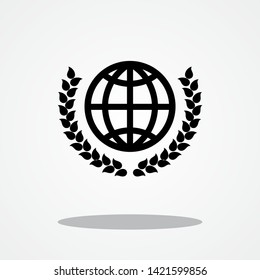 Globe and Laurel Wreath Icon with Gray Shadow