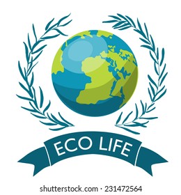 Globe and laurel wreath. Vector illustration.