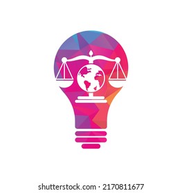 Globe law bulb shape concept logo vector icon. Scales on globe icon design.