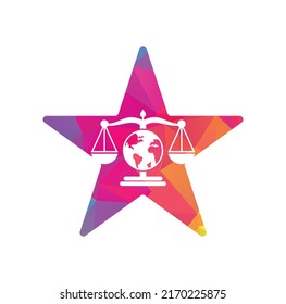 Globe law star shape concept logo vector icon. Scales on globe icon design.