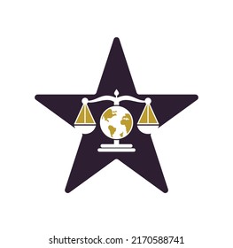 Globe law star shape concept logo vector icon. Scales on globe icon design.