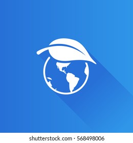 Globe with leaf icon in Metro user interface color style. Earth protection conservation
