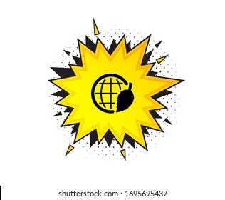 Globe with leaf icon. Quote speech bubble. World sign. Environment day symbol. Quotation marks. Classic environment day icon. Vector