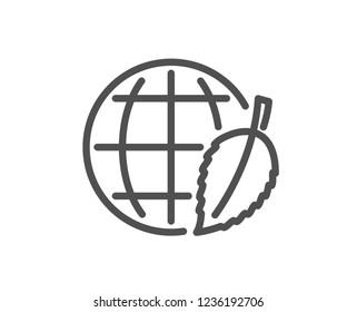 Globe with leaf line icon. World sign. Environment day symbol. Quality design flat app element. Editable stroke Environment day icon. Vector