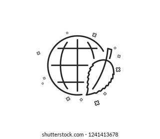 Globe with leaf line icon. World sign. Environment day symbol. Geometric shapes. Random cross elements. Linear Environment day icon design. Vector