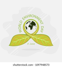 Globe and Leaf sign. World Environment day concept vector logo design template.June 5st World Environment day concept.World Environment day Awareness Idea Campaign.Vector illustration.