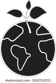 Globo com ícone de brotamento de folhas representando cuidado ecológico com a terra e sustentabilidade ambiental global com fundo transparente