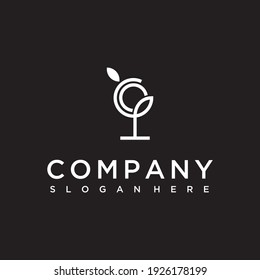 globe leaf vector outline logo design