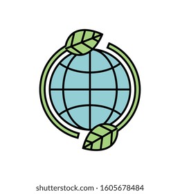 globe with leafs ecology icon vector illustration design
