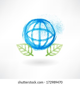 Globe and leafs grunge icon