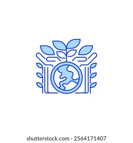 Globe with Leaves Line Icon. linear style sign for mobile concept and web design. Outline vector icon.