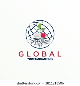 Logo de la píldora. Diseño de la Tierra. Icono de planta. Medicina herbal.