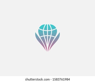 Globe with leaves vector icon logo minimal style illustration. Earth on hands creative symbol logotype. 