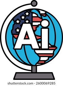 A globe with the letters AI on it. The globe is blue and white. The globe is a symbol of the world