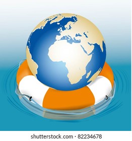 Der Globus und der Rettungsring. Vektorgrafik.