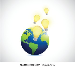 globe and light bulb ideas illustration design over a white background