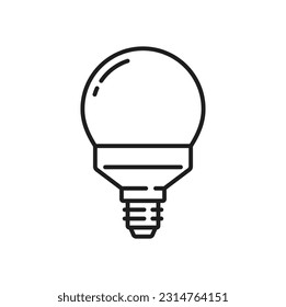 Globe light bulb and LED lamp outline icon. Eco lightbulb, electricity saving diode lamp with E14 socket or energy efficient LED illumination technology line vector symbol, sign or pictogram