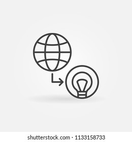 Globe with Light Bulb outline vector icon. World idea or Startup linear concept sign or logo element