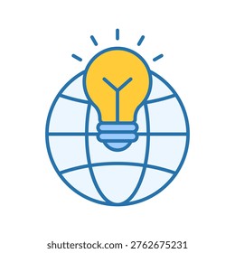 Globe with light bulb symbol representing ideas, creativity, and innovation across global platforms. Ideal for brainstorming, startup concepts, and modern business inspiration themes.