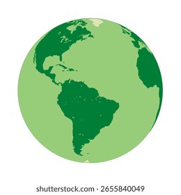 Globe in Light Green and Green Color Focused on the American Continent, vector illustration isolated on white background, eps