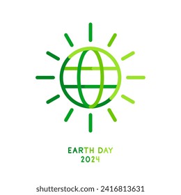 Globe mit Lichtstrahlen. Jährlicher Erdtag. Einfache Line Art Icon, gezinktes Banner. Vektordatei.
