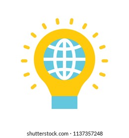 Globe in lightbulb, saving energy flat design icon