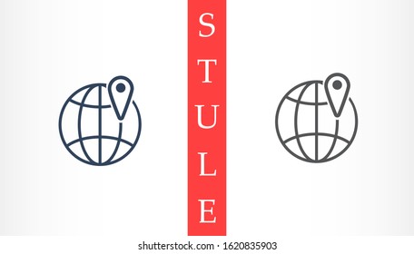 Globe line and arrow geolocation "Go to web" - website icon. line Globe icon and geolocation arrow that clicks on it. geolocation line Black pictogram isolated on white line background.