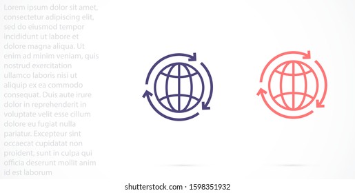 Globe line and arrow "Go to web" - website icon. line  Globe icon and arrow that clicks on it.  line Black pictogram isolated on white line  background.