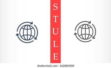 Globe line and arrow "Go to web" - website icon. line Globe icon and arrow that clicks on it. line Black pictogram isolated on white line background.