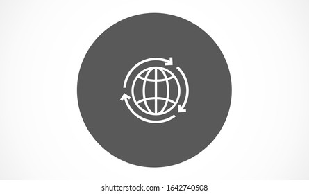 Línea de globo y flecha "Ir a la web" - icono del sitio web. línea Globe icono y flecha que hace clic en él. línea Pictograma negro aislado sobre fondo de línea blanca.