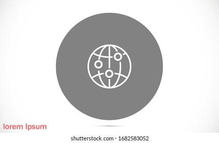 Línea de globo y flecha "Ir a la web" - icono del sitio web. línea Globe icono y flecha que hace clic en él. línea Pictograma negro aislado sobre fondo de línea blanca.