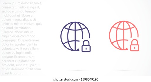 Globe line and arrow lock "Go to web" - website icon. line  lock   Globe icon and arrow that clicks on it. lock   line Black pictogram isolated on white line  background lock .
