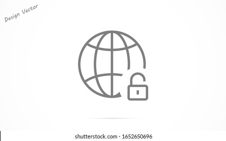 Globe line and arrow lock "Go to web" - website icon. line lock Globe icon and arrow that clicks on it. lock line Black pictogram isolated on white line background lock .