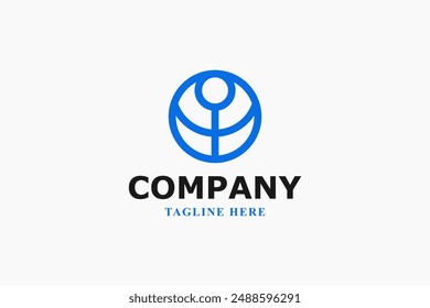 globe line art blue minimal logo