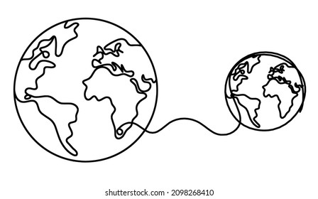 Globe with globe as line drawing on white background. Vector