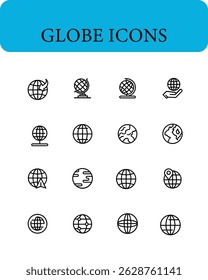 Globe Line Editable Icons set. ecologia, cuidado, localização e muito mais. Isolado no fundo branco.