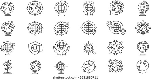 Conjunto de ícones editáveis da linha do globo