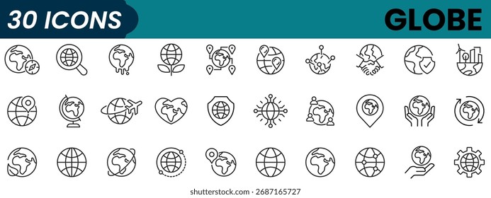 Globe Line Editable Icons set. Vector illustration in modern thin line style of Earth related icons: ecology, care, location, world and more.