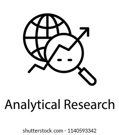 A globe with the line graph in magnifier characterizing analytical research 