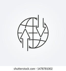 Globe line icon with arrows. Transfer or exchange concept. Vector illustration.