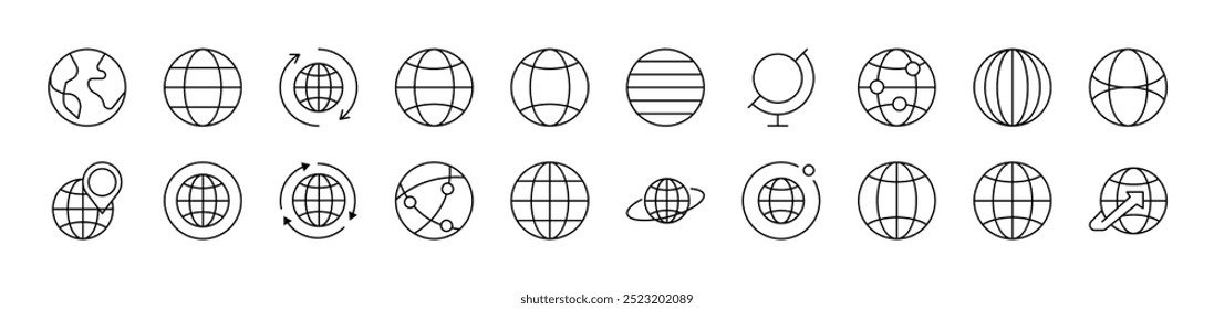 Paquete de icono de línea de globo. Trazo Editable. Pictograma lineal minimalista para el diseño de tarjetas, App, Anuncios, publicaciones