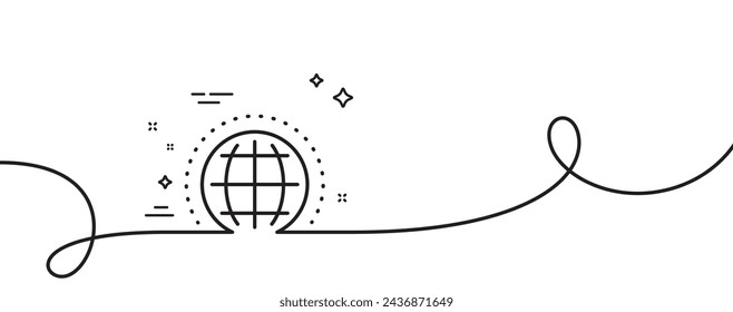 Icono de línea de globo. Una línea continua con rizo. Signo del mundo o de la Tierra. Símbolo de Internet global. Cinta de un solo contorno. Patrón de curva de bucle. Vector