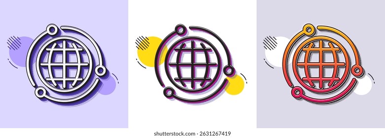 Globusliniensymbol. Gestricheltes Rastermuster. Farbverlaufssymbol mit Schatten. Welt- oder Erdzeichen. Globales Internet-Symbol. Globussymbol Linie. Verschiedene Designs. Vektorgrafik