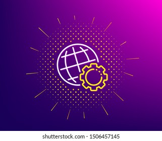 Globe line icon. Halftone pattern. World or Earth sign. Global Internet symbol. Gradient background. Globe line icon. Yellow halftone pattern. Vector